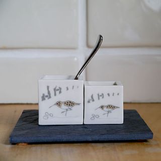 sandpiper ceramic salt and pepper pots by sue candy ceramics