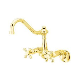 Kingston Brass KS3222AX Vintage Wall Mounted Centerset Kitchen Faucet with Metal Cross Handles, Polished Brass   Touch On Kitchen Sink Faucets  