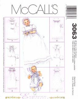 McCall's 3063 Sewing Pattern Infants Christening Gown Rompers Bonnets Newborn   Large
