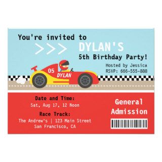Racing Car, Birthday Party, Boys Admission Ticket Custom Invitations