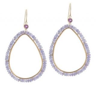 Teardrop Gemstone Border Dangle Earrings 14K Gold —