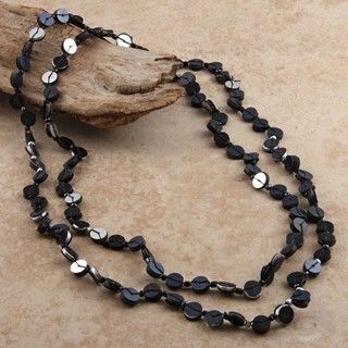 Black and Grey Flat Disc Bead Necklace (India) Necklaces