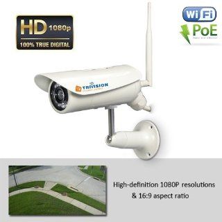TriVision NC 336PW HD 1080P Home IP Security Camera Outdoor, Wireless N & POE Combo, High Resolution HD 1920 x 1280 pixel, 100% IP66 Rated Waterproof, Infrared Night Vision, Motion Detectio Triggered Email Alert, MicroSD Card DVR Expandable to Max 128G