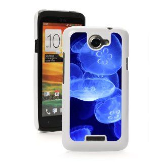 HTC One X White Hard Back Case Cover PW326 Color Light Blue Jellyfish Cell Phones & Accessories