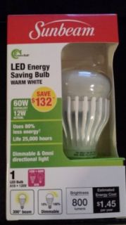 Sunbeam LED Energy Saving Warm White A19 Light Bulb 12W (60W equiv)   Led Household Light Bulbs  