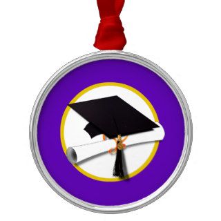 Graduation Cap w/Diploma   Purple Background Christmas Ornaments