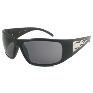 Harley Davidson Men's HDS579 Wrap Black Sunglasses with Textured Metal Flame Detail Harley Davidson Fashion Sunglasses