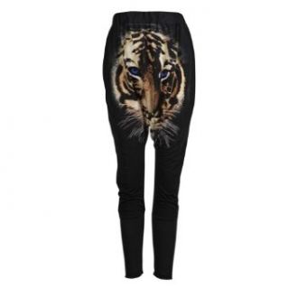 Chicnova Women's Tiger Print Elastic Harem Pants One Size Black