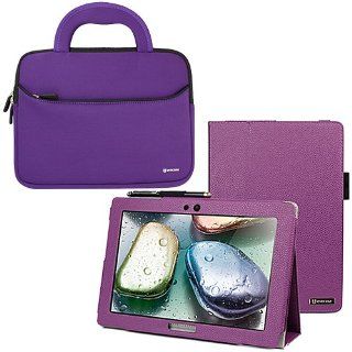 Evecase Purple SlimBook Leather Folio Stand Case Cover with Handle Bag for Lenovo IdeaTab S6000   10.1'' Android Tablet Computers & Accessories