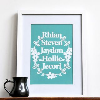 personalised family names print wall art by ant design gifts