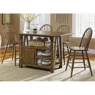 Farmhouse Casual Dining Centre Island Pub Table in Weathered Oak