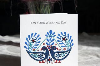 'on your wedding day' stitched peacocks card by white mink