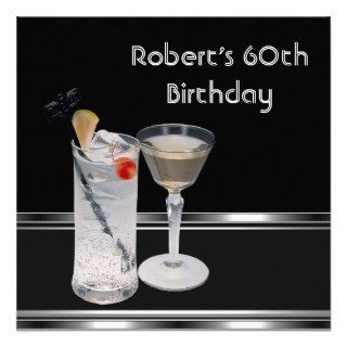 Mans 60th Birthday Party Black Silver Drinks Invitation