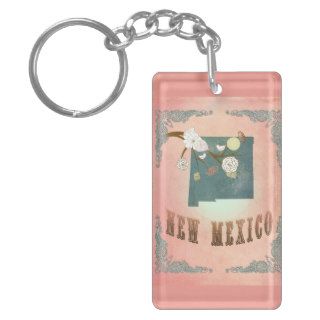 Modern Vintage New Mexico State Map  Pastel Peach Key Chain