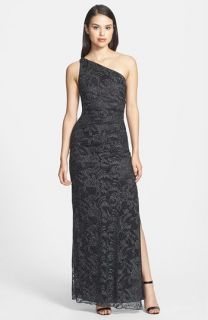 Laundry by Shelli Segal Metallic One Shoulder Lace Gown