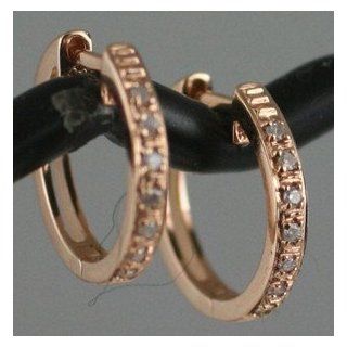 14K Solid Pink Rose Gold 15mm (0.60")x2mm Huggies Hoop Diamond Earrings 2.10g Jewelry