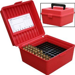 MTM 100 Round Deluxe Handled Magnum Flip Top Rifle Ammo Case .22 250 to 58 Win Mag (Red)  Sports & Outdoors
