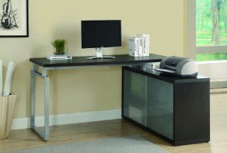 Monarch Hollow Core "L" Shaped Desk with Frosted Glass, Cappuccino   Office Desks