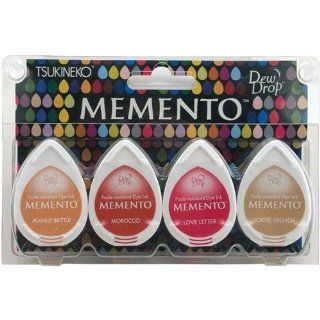 Tsukineko Memento Dew Drops Fade Resistant 4 Pack Dye Inkpads Assortment, Golden Sunset