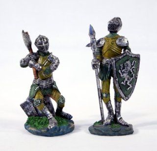Hand Painted Medieval Battle Knight Suit of Armor Cold Cast Resin Figurine Statue 3.5" (Set of 2)   Head Sculptures