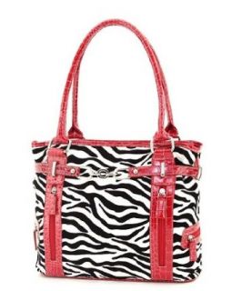 White & Red Zebra Faux Leather & Velvet Handbag Clothing