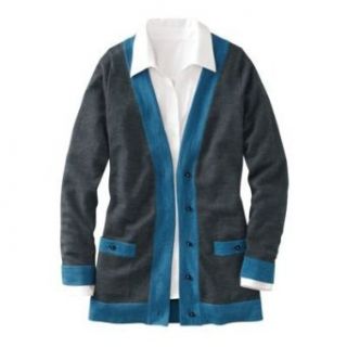 Colorblock Merino Cardigan Sweater Charcoal/ Teal XL