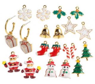 Christmas Hoop Earrings with Interchangeable Enamel Charms —