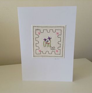 embroidered stamp card by caroline watts embroidery