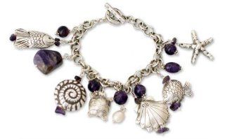 Pearl and amethyst charm bracelet, 'Open Sea' Jewelry