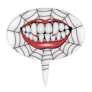 vampire teeth and web oval cake topper