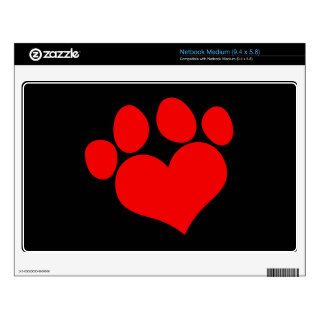 Black and Red Heart Paw Print Netbook Decal