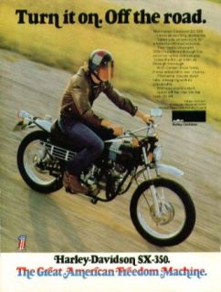 Turn it on. Off the road. Harley Davidson SX 350 motorcycle ad 1973 Entertainment Collectibles