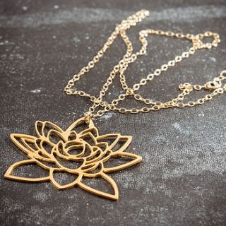 gold lotus flower necklace by red ruby rouge