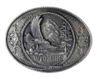 Pewter Belt Buckle   Wyoming with Scroll   Pewter Belt Buckle Clothing