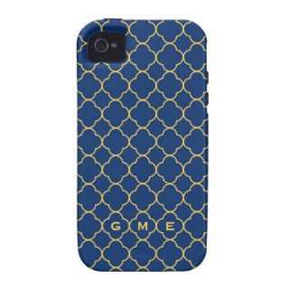 Quatrefoil clover pattern navy yellow 3 monogram iPhone 4/4S covers