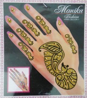 Women Golden Glitter Bead Temporary Mehndi Floral Art Indian Hand Back Tattoo  Body Paint Makeup  Beauty