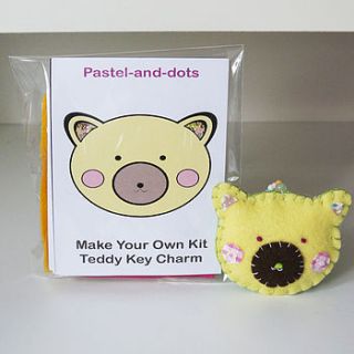 make your own teddy key charm kit by pastel and dots
