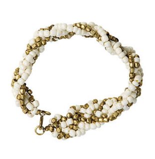 gold & white beaded bracelet by oh so chic