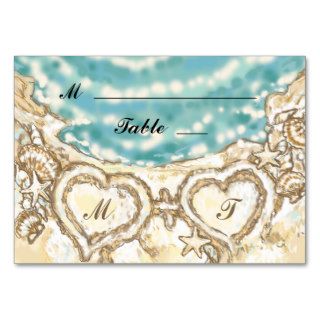 Monogram Hearts on the Beach Place Card Business Card Template