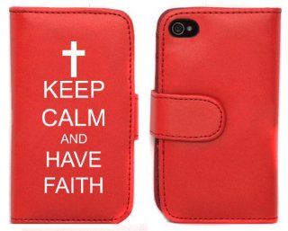 Red Apple iPhone 5 5S 5LP370 Leather Wallet Case Cover Keep Calm and Have Faith Cross Cell Phones & Accessories