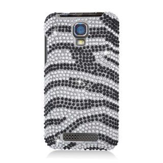 Eagle Cell PDZTEV8000F370 RingBling Brilliant Diamond Case for ZTE Engage V8000   Retail Packaging   Black/Siver Zebra Cell Phones & Accessories