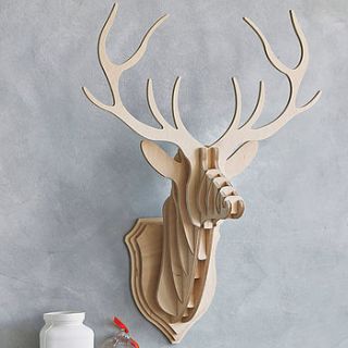wooden stag head wall trophy by clive roddy