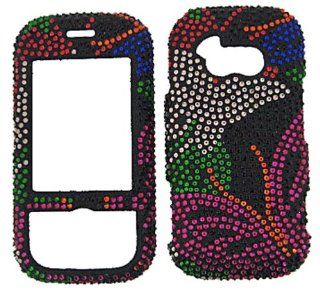 LG NEON GT365 BUTTERFLIES ON BLACK DIAMOND BLING CASE SNAP ON PROTECTOR Cell Phones & Accessories