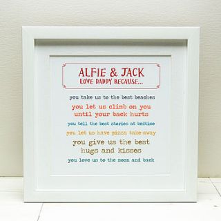 personalised typographic father print by spotty n stripy