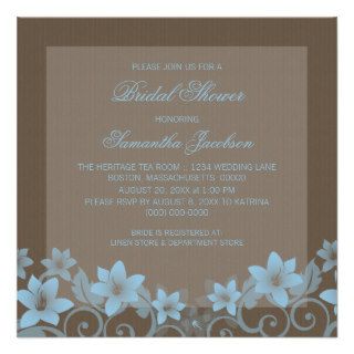 Blue Rustic Floral Bridal Shower Invite