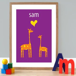 personalised 'giraffe sweethearts' poster by a piece of ltd