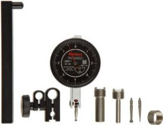 Mitutoyo 513 442T Dial Test Indicator, Full Set, Tilted Face, 0.375" Stem Dia., White Dial, 0 15 0 Reading, 1.575" Dial Dia., 0 0.06" Range, 0.0005" Graduation, +/ 0.0005" Accuracy