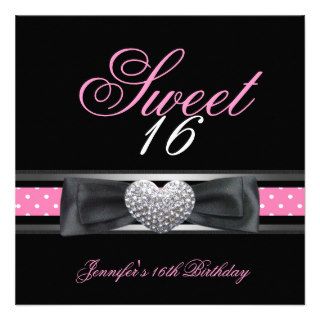 Sweet 16 Birthday Party Black Pink White Spot 3 Personalized Invitation