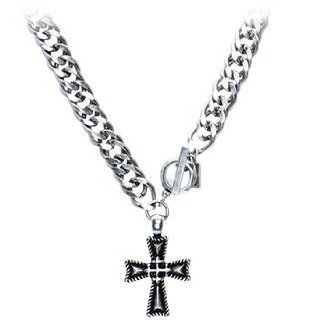 Oxidized Sterling Silver Stigma Chain Link Cross Necklace Jewelry