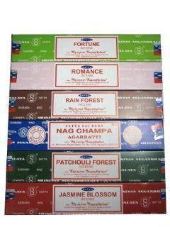 Set of 6 Incense Nag Champa Fortune Jasmine Patchouli Romance and Rain Forest Beauty